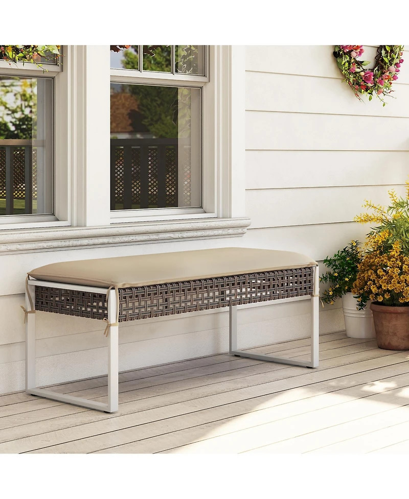 Sugift 43 in Patio Rectangular Ottoman with Metal Legs and Cushion