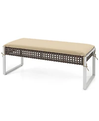 Sugift 43 in Patio Rectangular Ottoman with Metal Legs and Cushion
