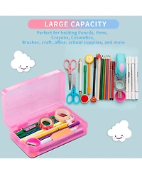 Gnuadz 3 Pack Pencil Case Hard Box Clear Pen Organizer Plastic Storage Container Snap Lid Art School Supplies