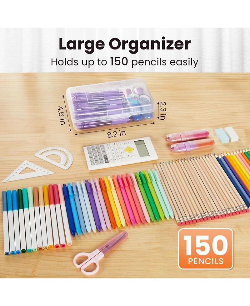 Gnuadz 6 pack Plastic Pencil Case Crayon Pen Organizer Snap Lid Stackable Craft Storage Box