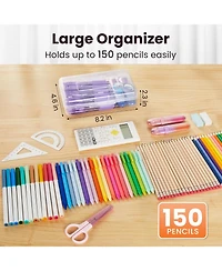 Gnuadz 6 pack Plastic Pencil Case Crayon Pen Organizer Snap Lid Stackable Craft Storage Box
