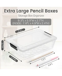 Gnuadz Pencil Box Stackable Clear Organizer Plastic Container Lid Art School Supply