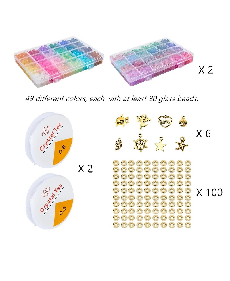 Gnuadz Glass Beads for Bracelets Diy Crafts 2 Pack 1300pcs 48 Colors Round Crystal Beginners Kit