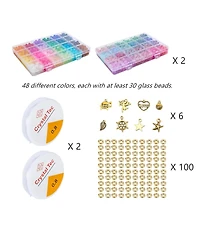 Gnuadz Glass Beads for Bracelets Diy Crafts 2 Pack 1300pcs 48 Colors Round Crystal Beginners Kit