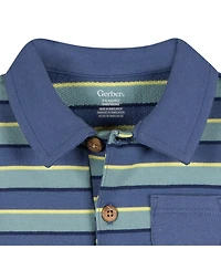 Gerber Baby Boys Collared Romper, Blue and Green.