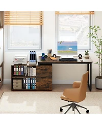 Slickblue 55" L Desk Reversible with 3 Drawers and Adjustable Storage Shelf