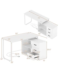 Slickblue 55" L Desk Reversible with 3 Drawers and Adjustable Storage Shelf
