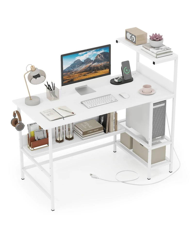 Slickblue Computer Desk 48 Inch with Power Ports and Storage Organizer