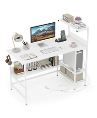 Slickblue Computer Desk 48 Inch with Power Ports and Storage Organizer