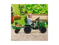 Hongge 12V 2-in-1 Kids Ride On Tractor with Trailer and 3-Gear Shift-Grayish Green