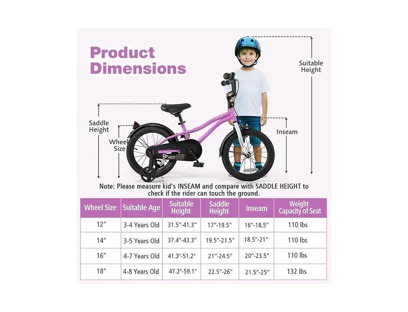 Hongge Kids 16 Inch Bike with 2 Brakes