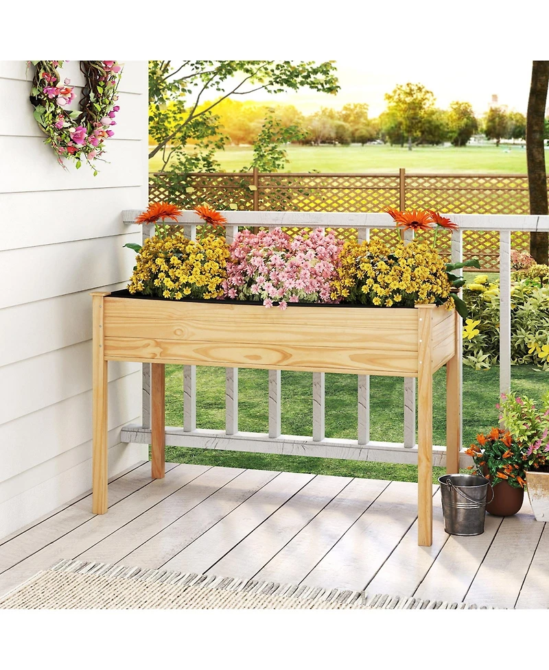 Gymax Wooden Raised Garden Bed w/Legs Liner Drainage Holes Large Planter Box for Herb