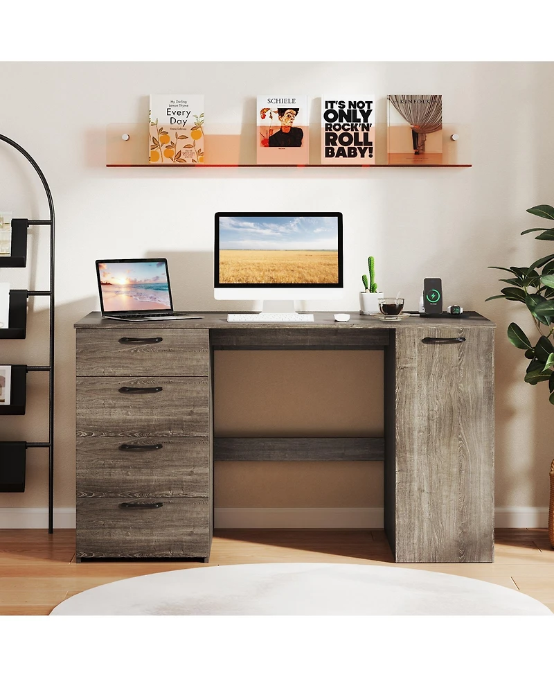 Slickblue Office Desk with Built In Power Outlets and 4 Drawers