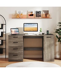 Slickblue Office Desk with Built In Power Outlets and 4 Drawers