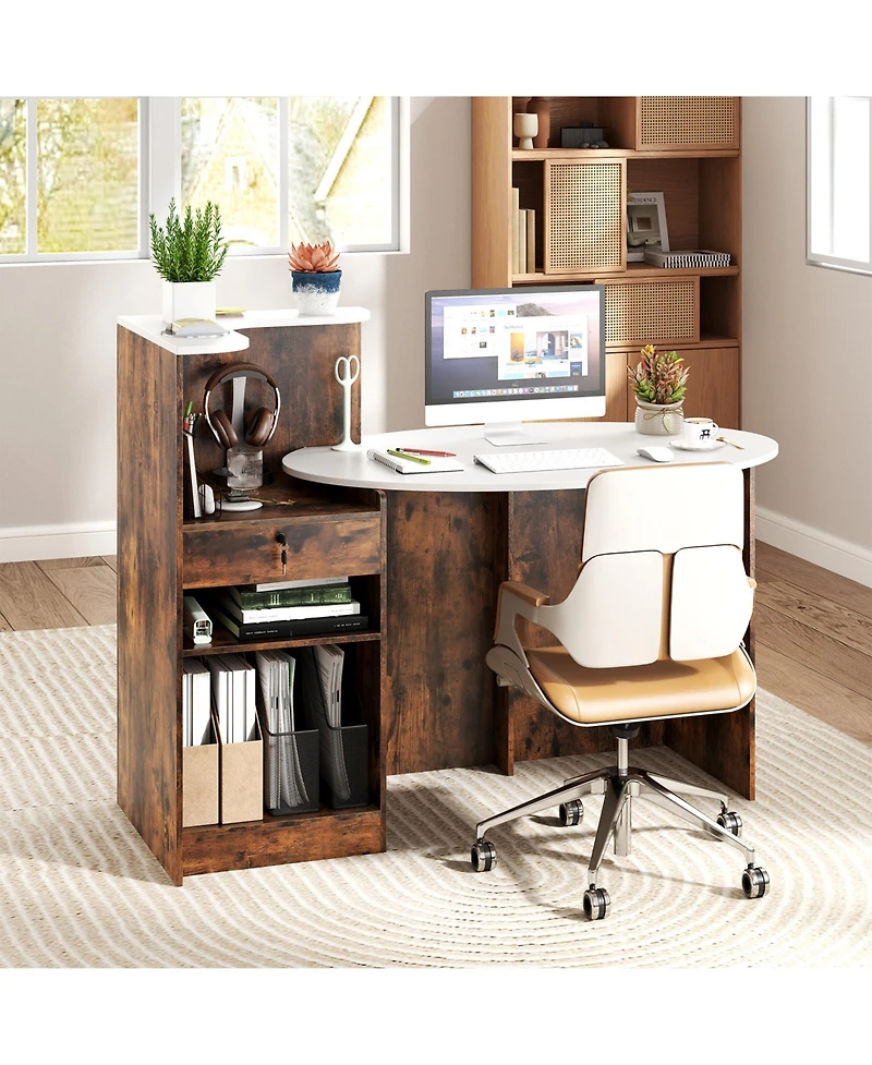 Slickblue Modern Reception Front Desk with Oval Tabletop Counter