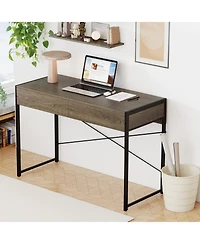 Slickblue 44” Home Oak Office Desk with 2 Storage Drawers and Metal Frame
