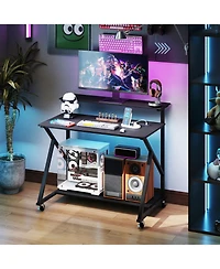 Slickblue Rolling Workstation Desk with Monitor Shelf and Charging Storage