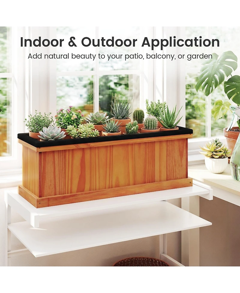 Gymax 2PCS Wood Raised Garden Bed With Drainage Holes and Liner for Growing Flowers Herbs