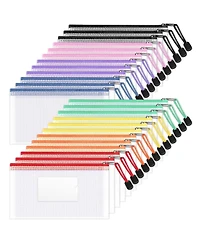 Gnuadz 24pcs Mesh Zipper Pouch Bags Label Pocket Small Pencil Case Clear Plastic School Supplies Storage Money Envelopes