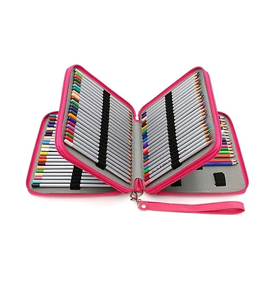 Gnuadz Pu Leather Pencil Case 120 Slot Holder Handle Strap Box