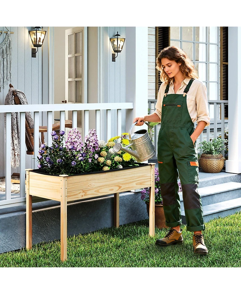 Gymax 2PCS Wooden Raised Garden Bed w/Legs Liner Drainage Holes Large Planter Box