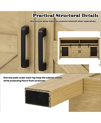 Rainsken Farmhouse Buffet Cabinet with Sliding Barn Doors, Mesh Panels and Open Storage Cubbies for Living Room, Kitchen and Dining Room