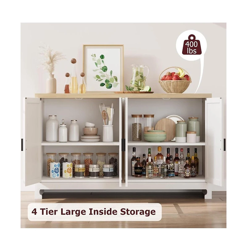 gaomon Farmhouse Rattan Buffet Cabinet with Four Doors and Adjustable Shelves