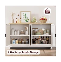 gaomon Farmhouse Rattan Buffet Cabinet with Four Doors and Adjustable Shelves