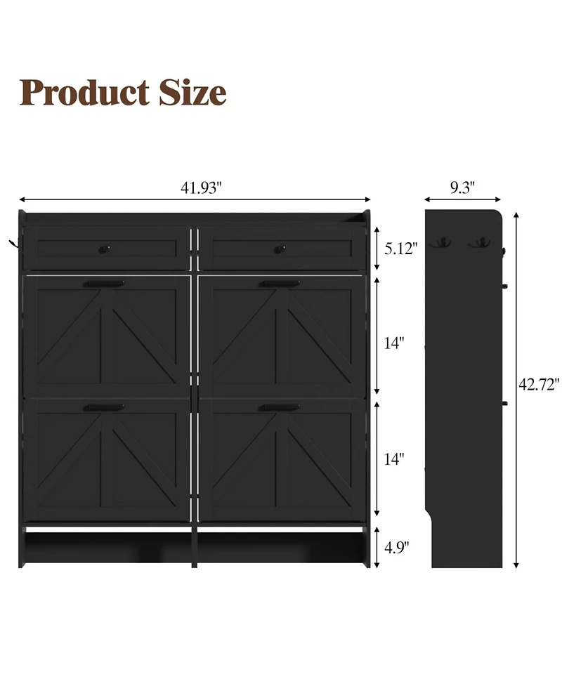 Yigii Rustic Farmhouse Narrow Shoe Cabinet Entryway Hallway Large Capacity Slim Storage Rack