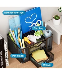 Gnuadz Mesh Desk Organizer Pen Holder 2 Drawer 5 Compartments Office