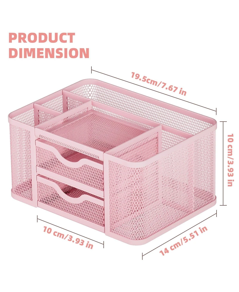 Gnuadz Mesh Desk Organizer Pen Holder 2 Drawer 5 Compartments Office