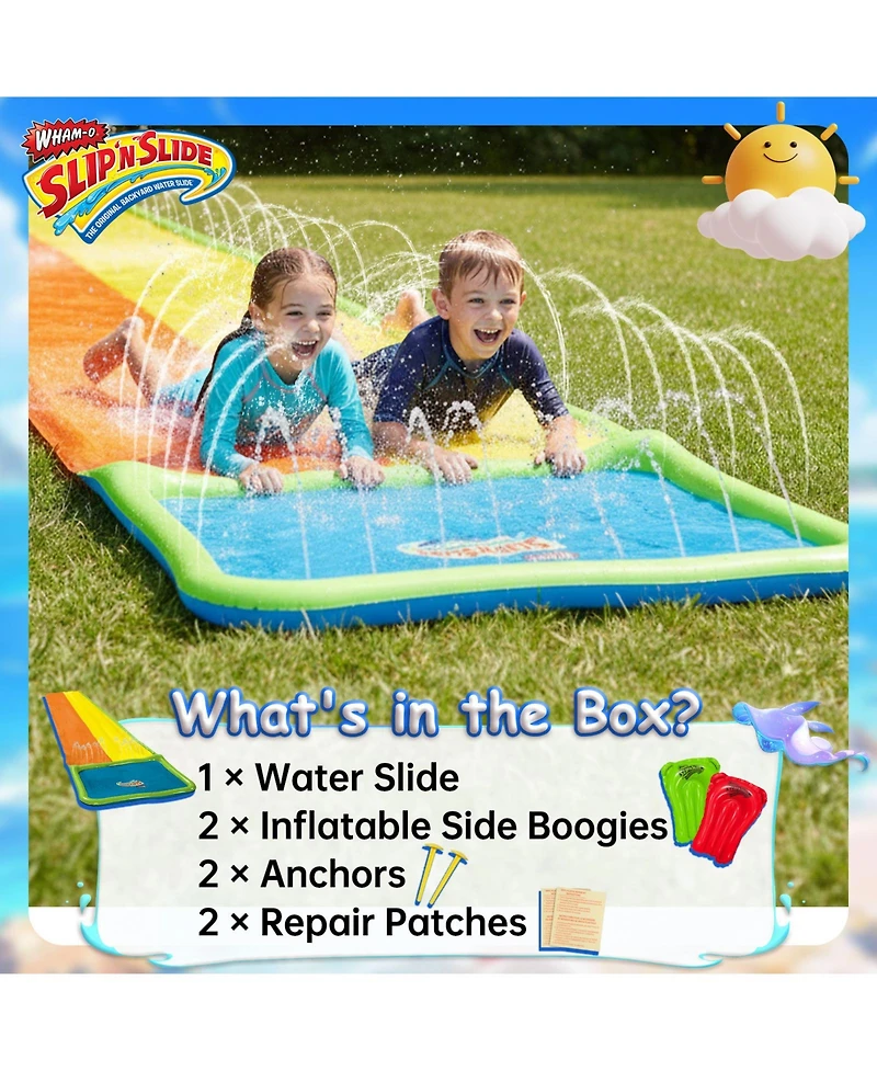 Slip N Slide Water Slide, 18ft Backyard Wave Rider Summer Outdoor Kid Toys, Double Lane, Includes 2 Boogie