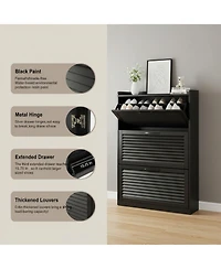 Yigii Shoe Storage Cabinet 2 Flip Louvered Doors Freestanding Organizer Metal Entryway Narrow Rack Large Capacity