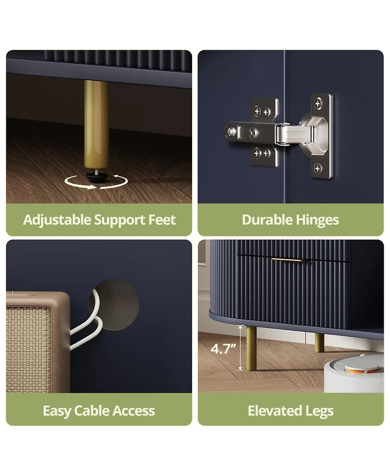 Rainsken 69" Curved Media Console for TVs Up to 80", Modern Entertainment Center with Wavy Acrylic Doors and Spacious Storage for Living Room