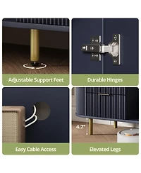 Rainsken 69" Curved Media Console for TVs Up to 80", Modern Entertainment Center with Wavy Acrylic Doors and Spacious Storage for Living Room