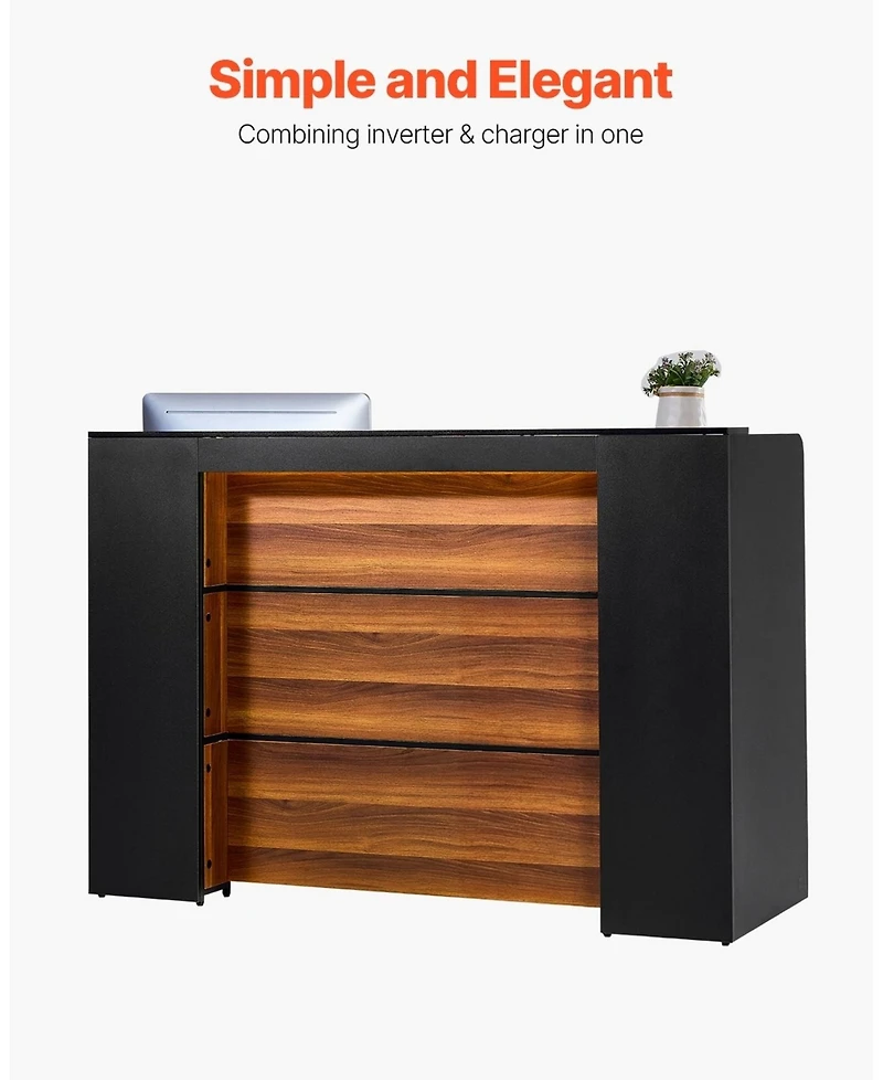 Sugift Reception Desk, 62 Inch Front Counter Table with Led Light for Office Use