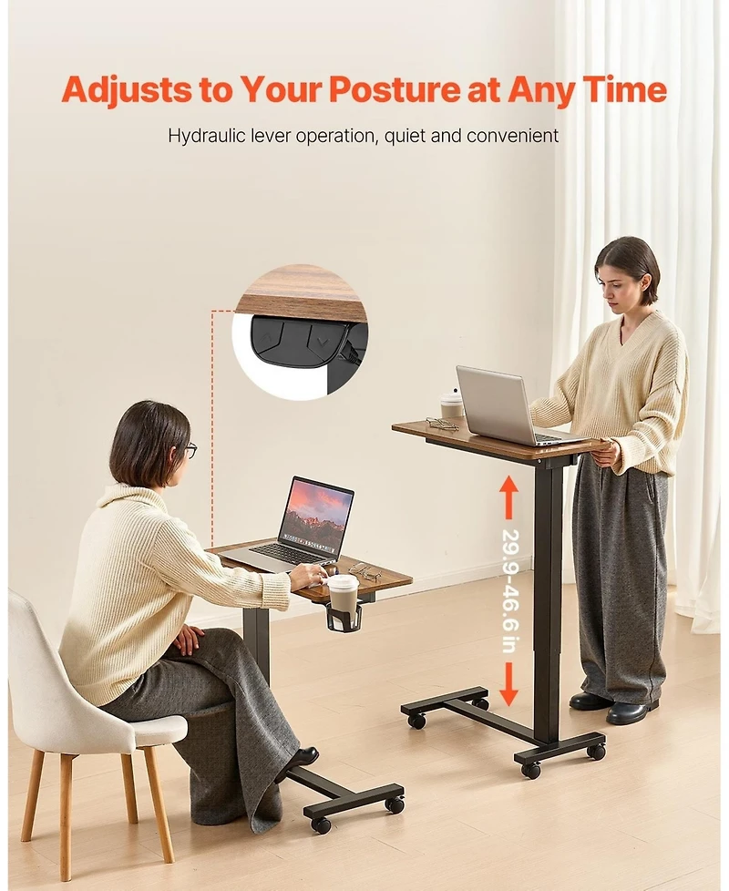 Sugift Overbed Table, Mobile with Electric Lift, Adjustable Height for Home or Office