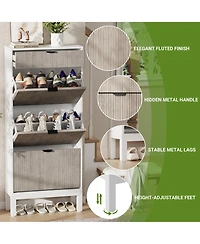 homfan Slim Shoe Cabinet with 3 Flip Drawers, Metal Legs for Hallway