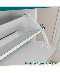 homfan Fluted Shoe Cabinet with 4 Flip Drawers, White and Oak, Slim Entryway Storage with Metal Legs