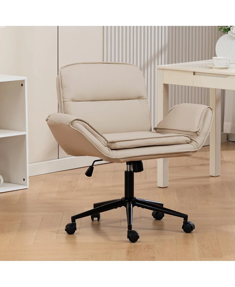 Streamdale Furniture Pu Criss Cross Swivel Desk Chair with Adjustable Armrests & Wheels