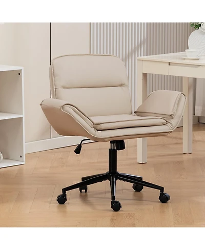 Streamdale Furniture Pu Criss Cross Swivel Desk Chair with Adjustable Armrests & Wheels