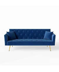Streamdale Furniture Modern 72" foldable sleeper sofa, blue velvet, retro style