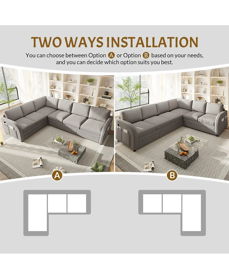 Streamdale Furniture Oversize L-Shaped Sofa Couch with Pull-Out Bed & Usb Port
