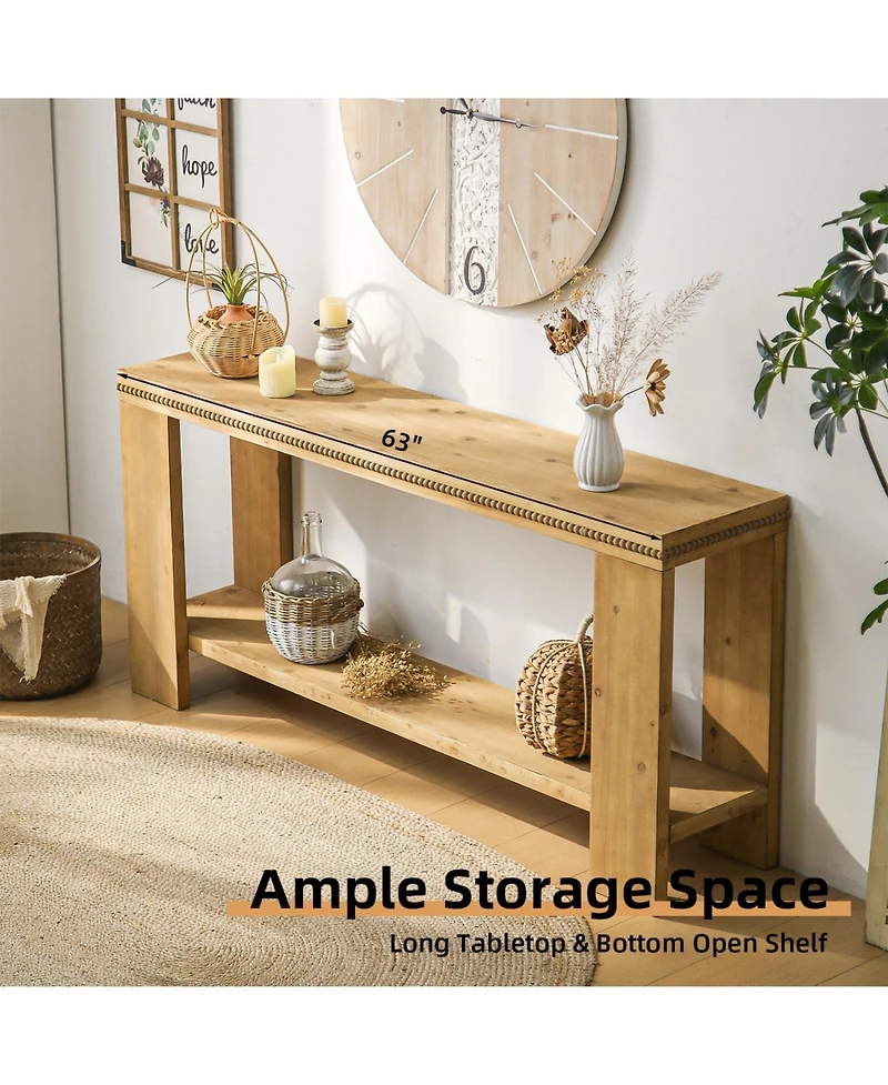 Streamdale Furniture 63" Boho Console Table - Rustic Farmhouse Sofa/Entry Table