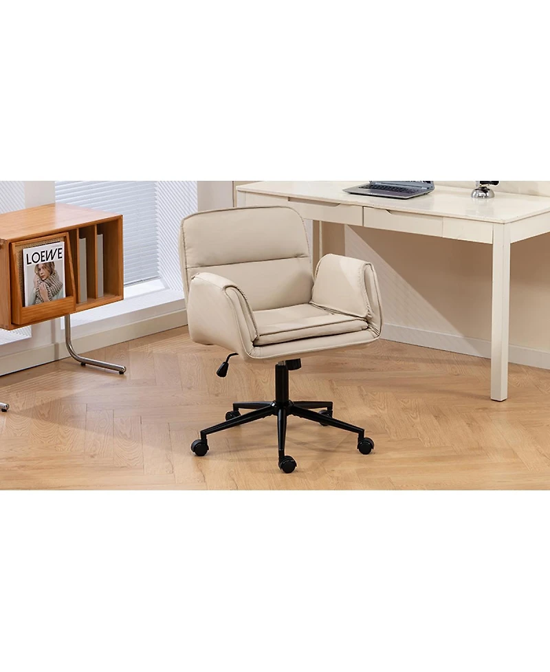 Streamdale Furniture Pu Criss Cross Swivel Desk Chair with Adjustable Armrests & Wheels