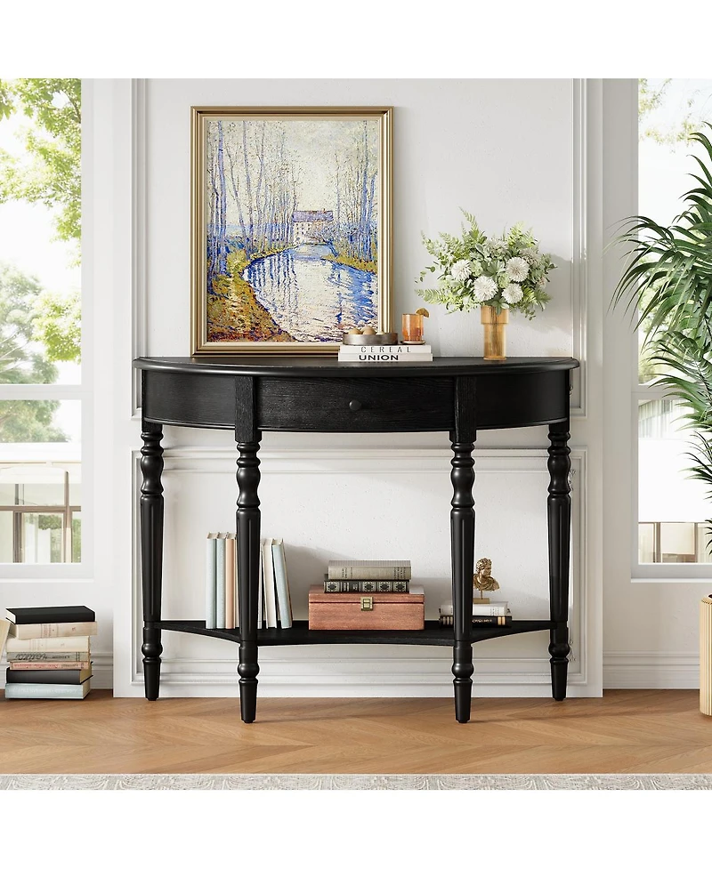Streamdale Furniture Farmhouse Half Moon Console Table with Drawer And Shelf