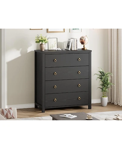 gaomon 4-Drawer Dresser for Bedroom, 37" Tall Wooden Storage Chest for Closet, Living Room, Hallway,