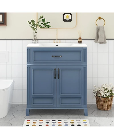 Sillysis 30" Bathroom Vanity with Ceramic Sink, Solid Wood Frame & Soft Close Drawers for Modern Home