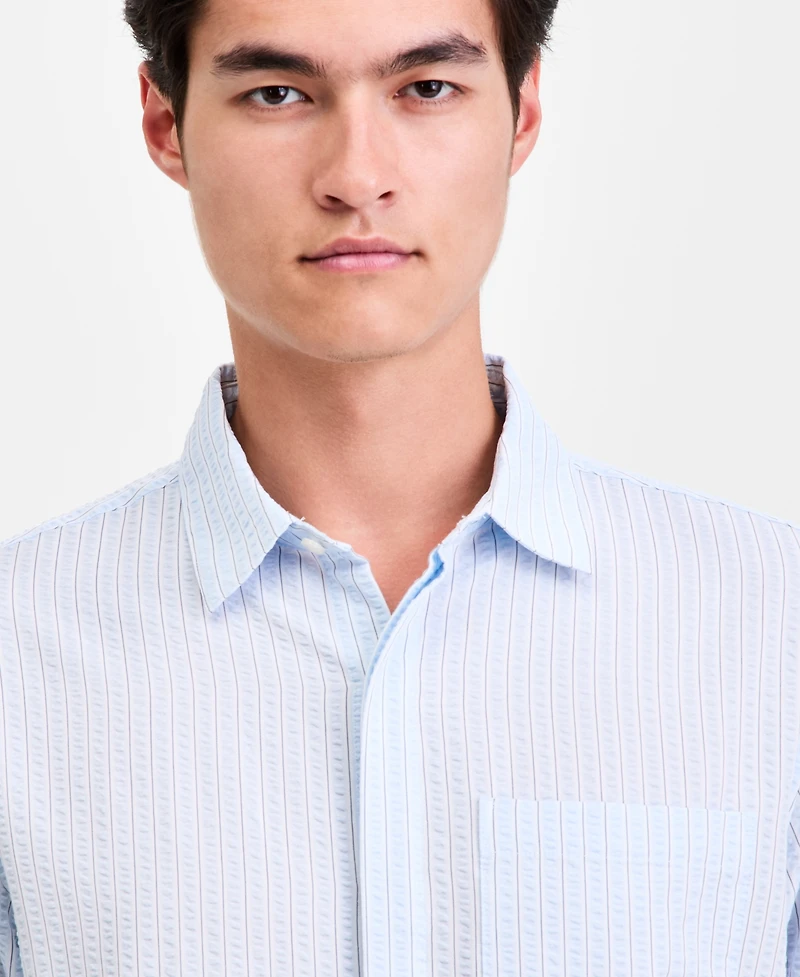 Alfani Men's Long-Sleeve Puckered Stripe One Pocket Shirt, Macy's Exclusive