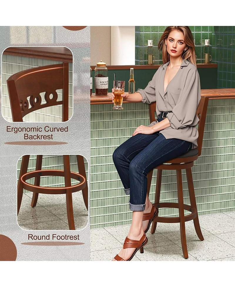 Gymax 4PCS 30.5'' Bar Height Chairs Swivel Bar Stools w/ Rubber Wood Frame